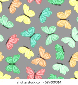 Seamless background of colored butterflies. Cute Pattern