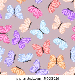 Seamless background of colored butterflies. Cute Pattern