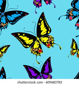 Seamless  background with colored butterfly. Pattern in vector.