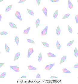 Seamless background with colored crystals, diamonds. Cute gradient gemstones, vector pattern.
