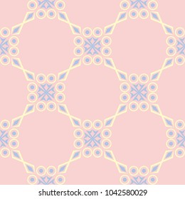 Seamless background with colored geometric pattern. Pink, blue and beige elements for wallpapers, textile and fabrics