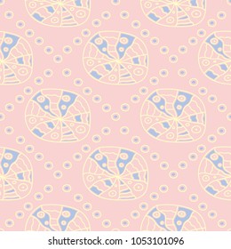 Seamless background with colored geometric pattern. Pink, blue and beige elements for wallpapers, textile and fabrics