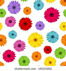 Seamless background with colored gerbera. Vector illustration.