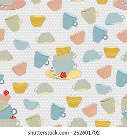 seamless background of colored mugs