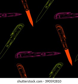 Seamless background with colored office pens. Vector illustration.