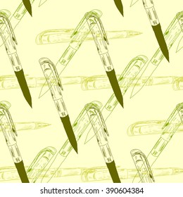 Seamless background with colored office pens. Vector illustration.
