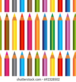 Seamless background with Colored pencils. Isolated on white background