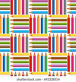 Seamless background with Colored pencils. Isolated on white background