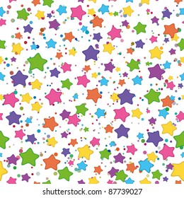 Seamless background: colored stars smilies on white. Vector