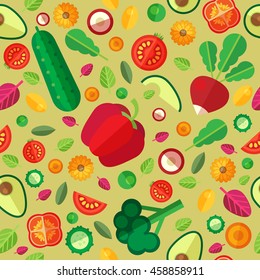 Seamless background with colored vegetables. Graphic arts vector