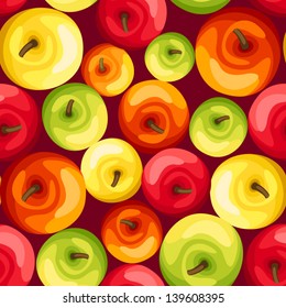 Seamless background with colorful apples. Vector illustration.