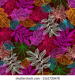 Seamless background with colorful autumn leaves. Vector illustration.