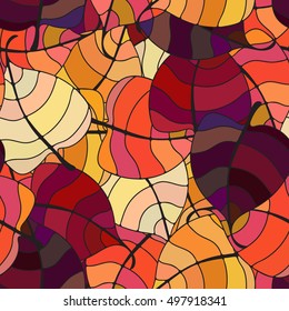 Seamless background with colorful autumn leaves. Repeating texture with floral motif. Vector illustration.