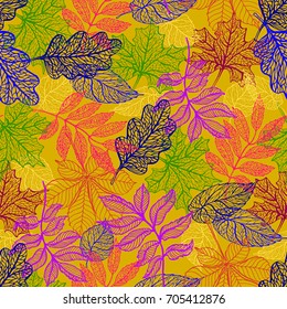 Seamless background with colorful autumn leaves. Vector illustration.