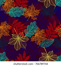 Seamless background with colorful autumn leaves. Vector illustration.