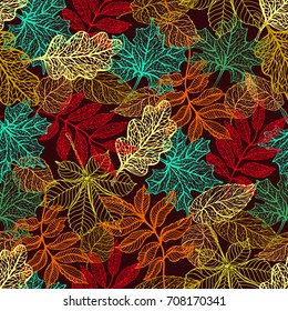 Seamless background with colorful autumn leaves. Vector illustration.