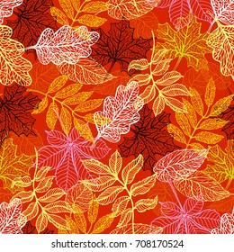 Seamless background with colorful autumn leaves. Vector illustration.