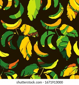 Seamless background with colorful Bananas. Pop-art. Vector illustration for web design or print.