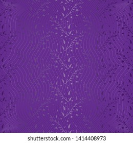 Seamless background with colorful branches and leaves on purple background. For printing, textiles, wrapping paper, etc. Vector.