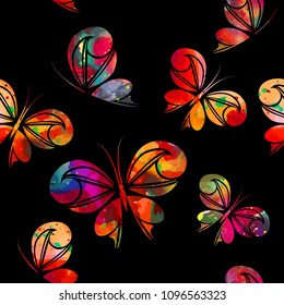 Seamless background of colorful butterflies. Vector