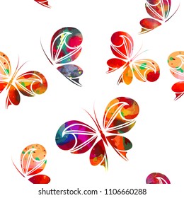 Seamless background of colorful butterflies. Vector