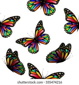 Seamless background with colorful butterflies. Vector