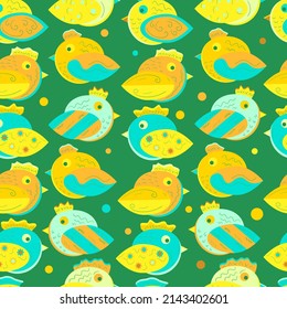 Seamless background with colorful cartoon birds