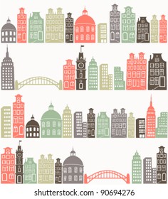 seamless background with colorful city silhouette