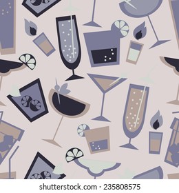 seamless background with colorful cocktails, decoration for cocktail party, vector illustration