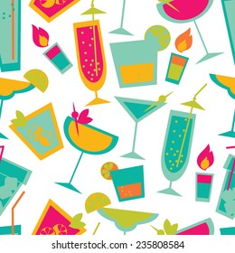 seamless background with colorful cocktails, decoration for cocktail party, vector illustration