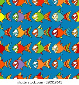 Seamless background with colorful decorative fishes