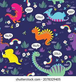 seamless background of colorful dinosaur