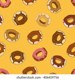 Seamless background with colorful donuts