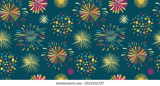 Fundo perfeito com fogos de artifício coloridos. Padrão contínuo para design de tecido, papel de embrulho.