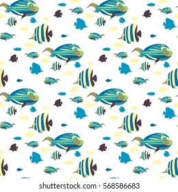 Seamless background of colorful fish. Vector illustration.