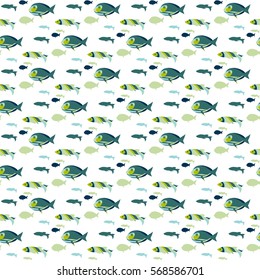 Seamless background of colorful fish. Vector illustration.