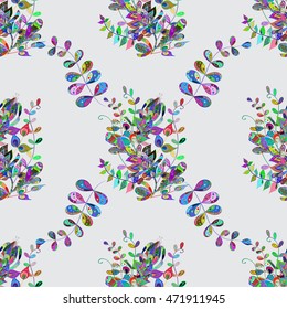 Seamless background with colorful floral elements on light elements. Vector.