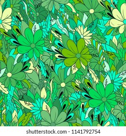 Seamless background colorful floral pattern with daisies.