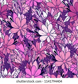 Seamless background colorful floral pattern with daisies.
