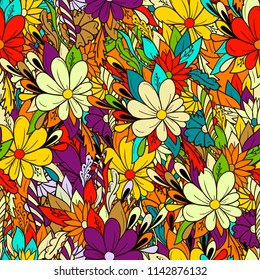 Seamless background colorful floral pattern with daisies.