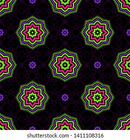 Seamless background with colorful flowers on black background. for printing, textiles, wrapping paper, etc. Vector.