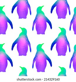 Seamless Background with Colorful Geometric Penguins
