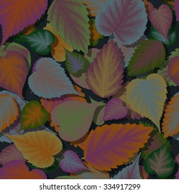 Seamless background of colorful leaves with shadow