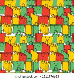 Seamless background of colorful packets for purchases