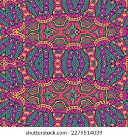 Un fondo sin fisuras con un patrón colorido en tonos rosa verde y violeta