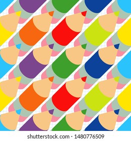 Seamless background with colorful pencils. Vector illustration. Can be used for wallpaper, textile, invitation card, wrapping, web page background.