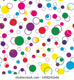 Seamless background  with colorful polka dots and circles. Cute baby pattern for print on fabreic, textile, gift wrapping Vector illustration