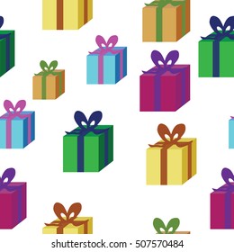 seamless background with colorful presents isolated on white background