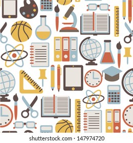 seamless background with colorful school icons. isolated  on white