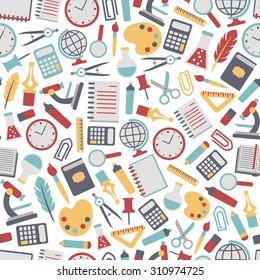seamless background with colorful school icons. isolated on white